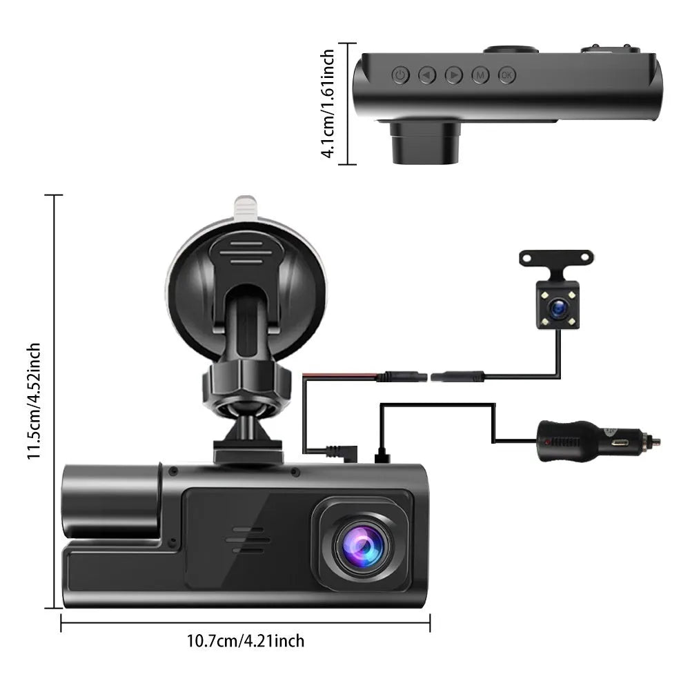 Black WiFi-enabled car dash cam with a 2-inch LCD screen mounted on a windscreen, showing a live video feed.