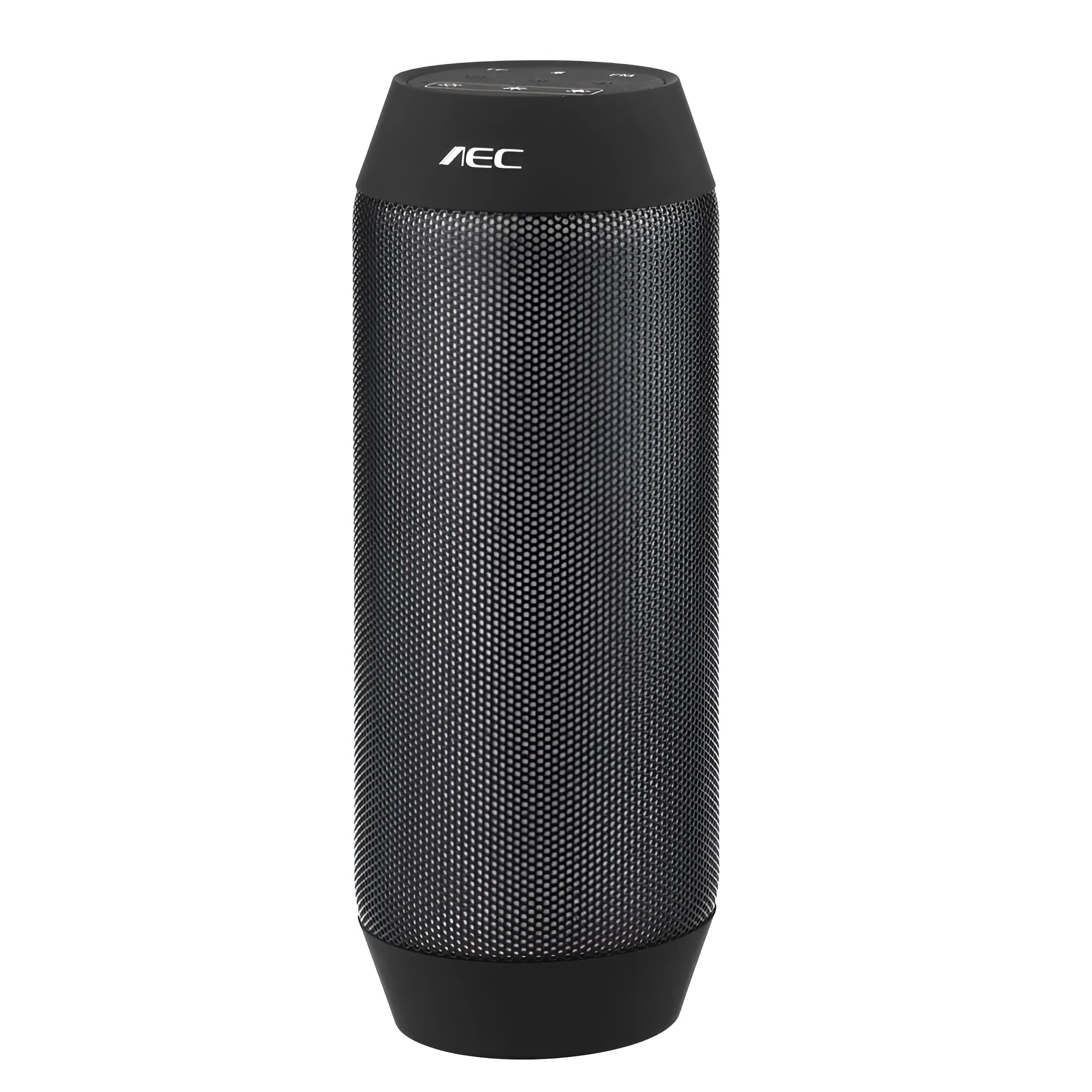 Small black or white portable Bluetooth speaker with a ring of colourful LED lights around its base.