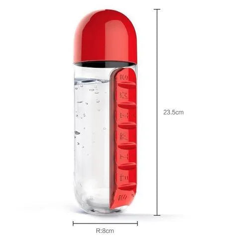 Creative wrist capsule water cup 600ml with medicine box in five colours black pink yellow blue red