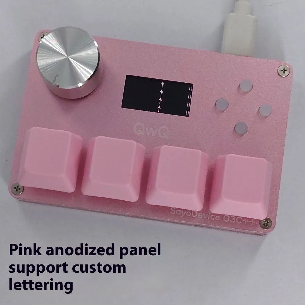 Customisable magnetic axis numeric keyboard with programmable knob and colour screen in black, pink, silver, or white.