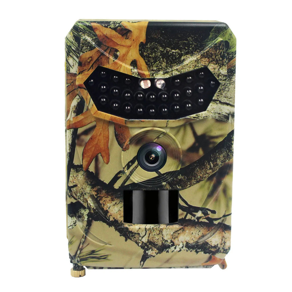 Yellow brown hunting game camera with infrared sensors and compact plastic housing