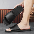 Men's brown leather casual sandals with rubber sole for outdoor spring and summer wear
