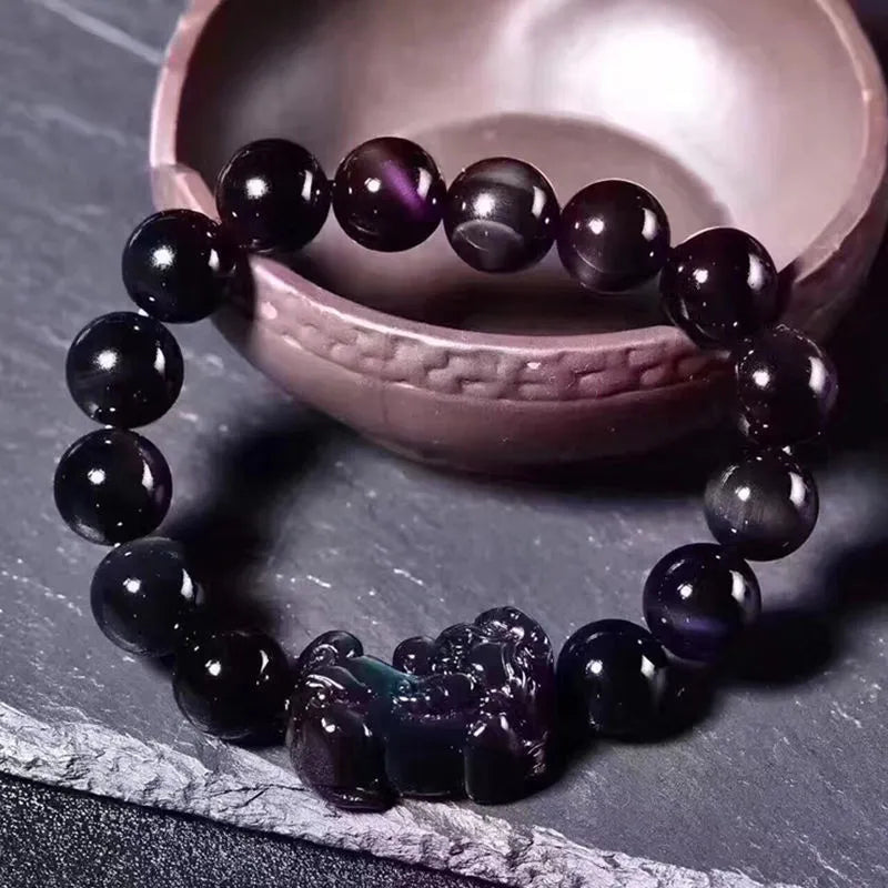Natural ice colour eye obsidian crystal bracelet with adjustable string closure