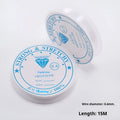 Spool of transparent crystal elastic fishing line for DIY beading and jewellery making on a wooden surface.