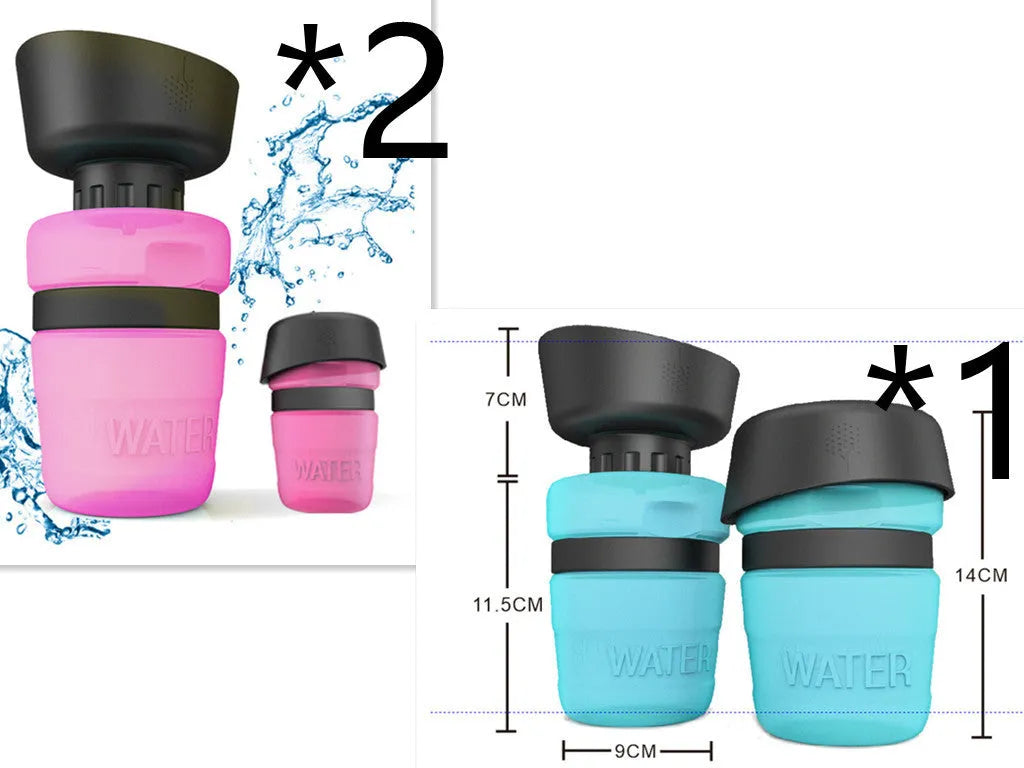 New improved creative silicone pet water bottle 520ml in sky blue with squeeze cap for dogs