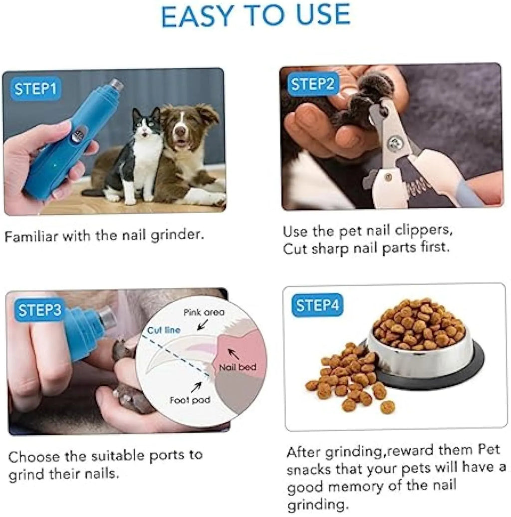 Blue electric pet nail grinder with diamond grinding head, 15.3 x 3.3cm, 192g, for dogs, cats and small pets
