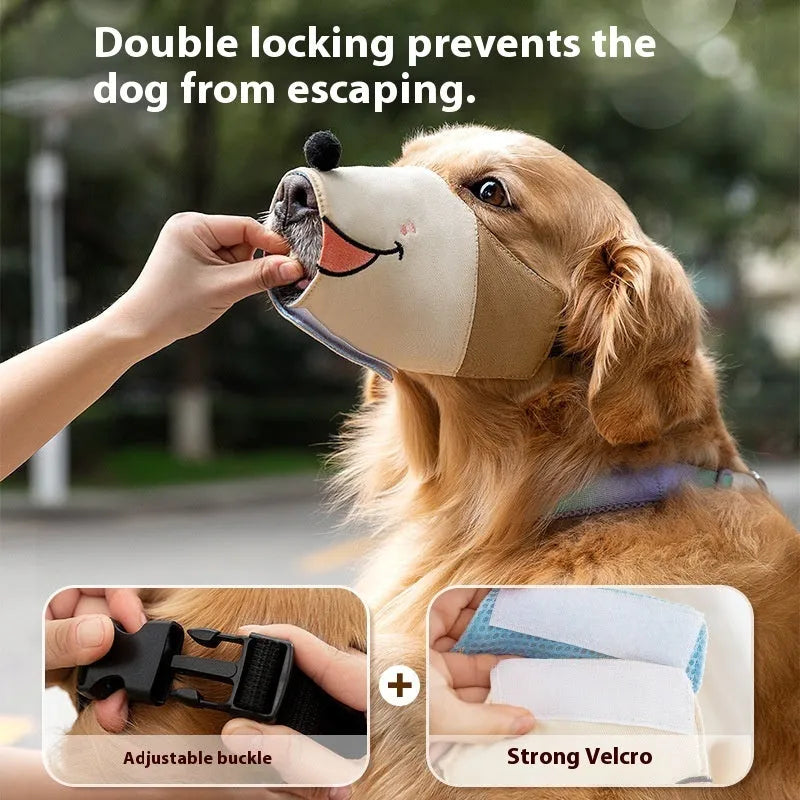 Canvas dog muzzle in Ollie Brown Bear colour with secure buckle, shown on a dog's snout.