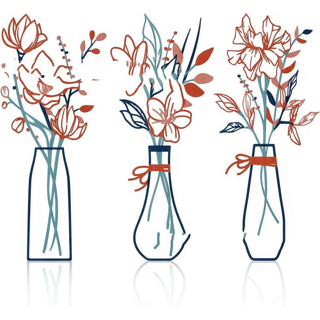Three metal floral wall art plaques with vase designs in modern farmhouse style