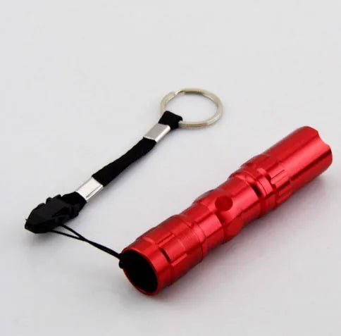 Small black aluminium LED flashlight showing scale and size.