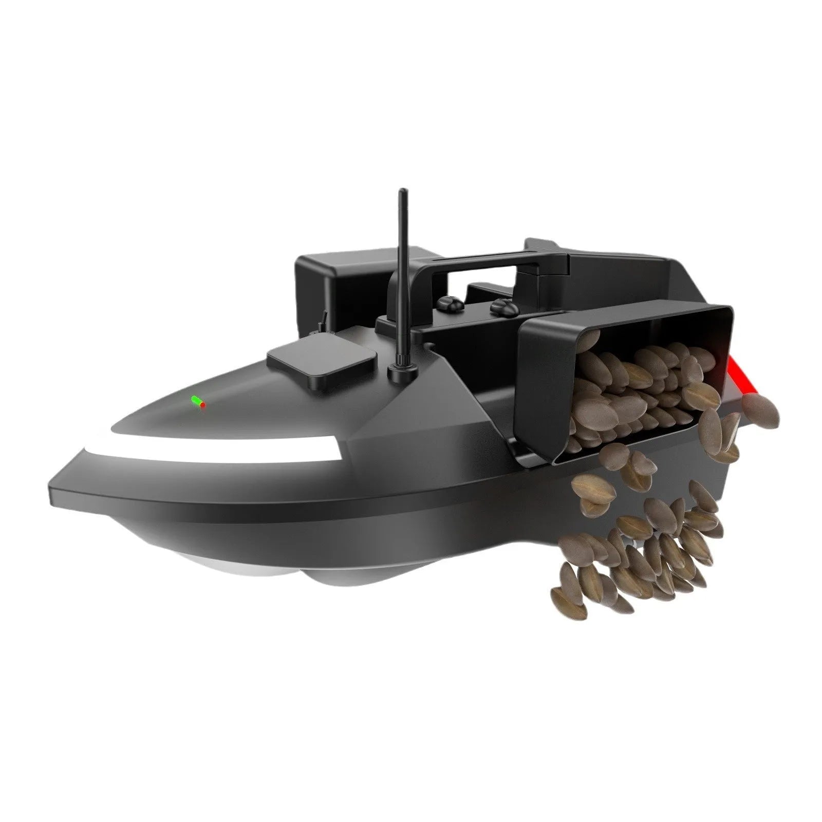 V020 GPS remote control fishing boat in luminous yellow on water, showing remote controller and handbag.