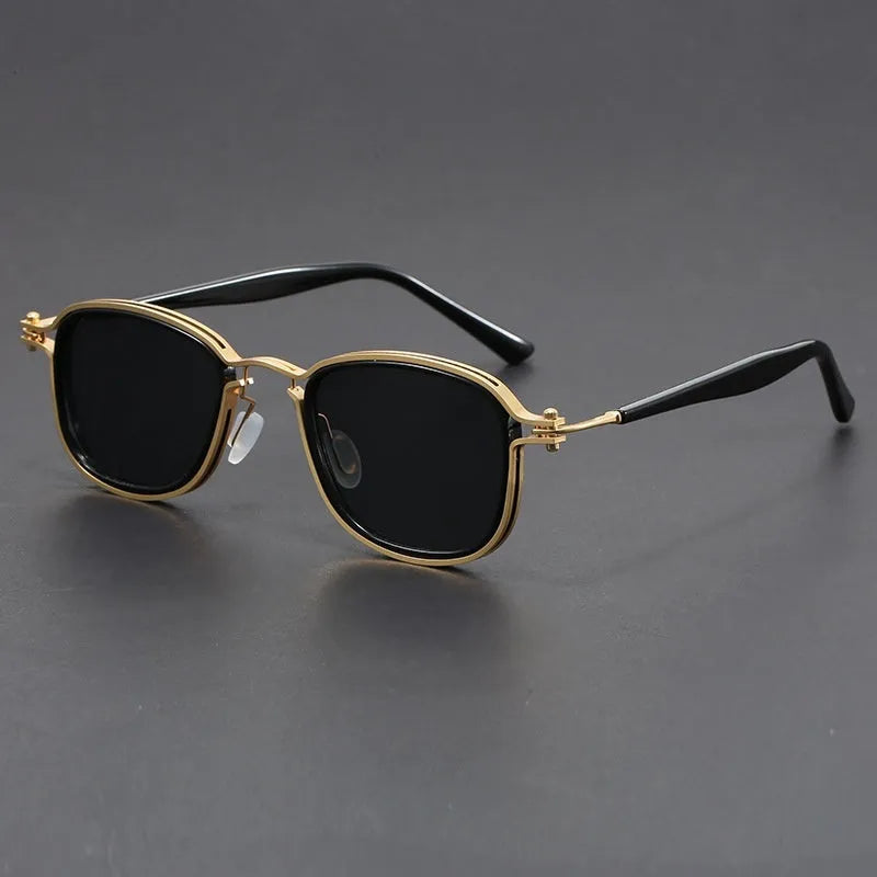 Retro square sunglasses with metal arms and tinted AC lenses in a Hawksbill Tea colour finish.