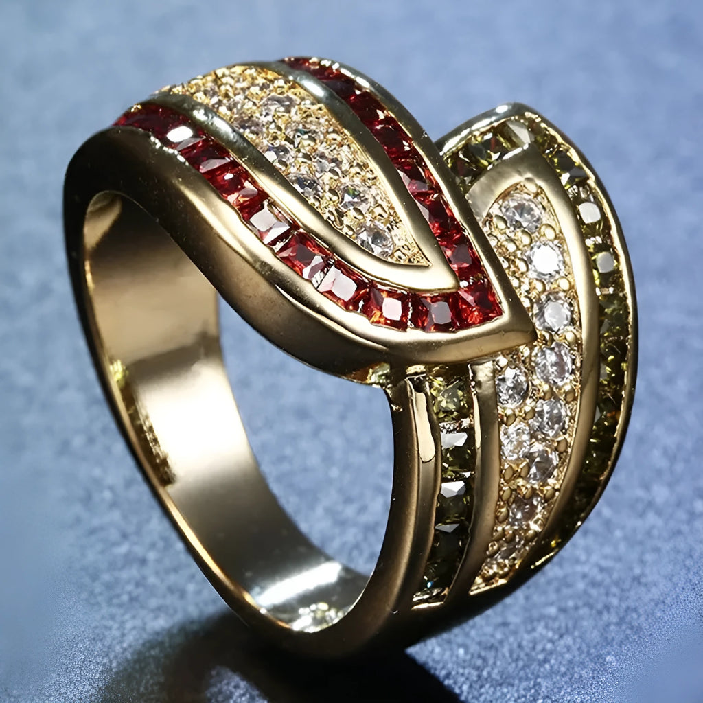 Gold-colour alloy women's ring with a peridot gemstone, shown in size 8.