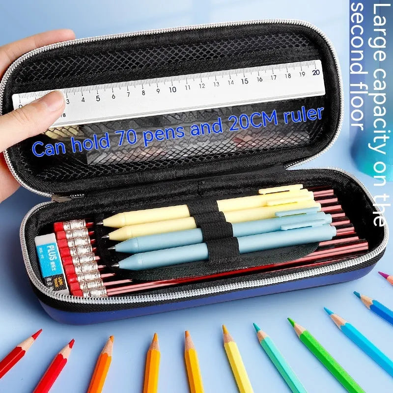 Three-dimensional cartoon pencil case in blue EVA with large capacity for primary school stationery