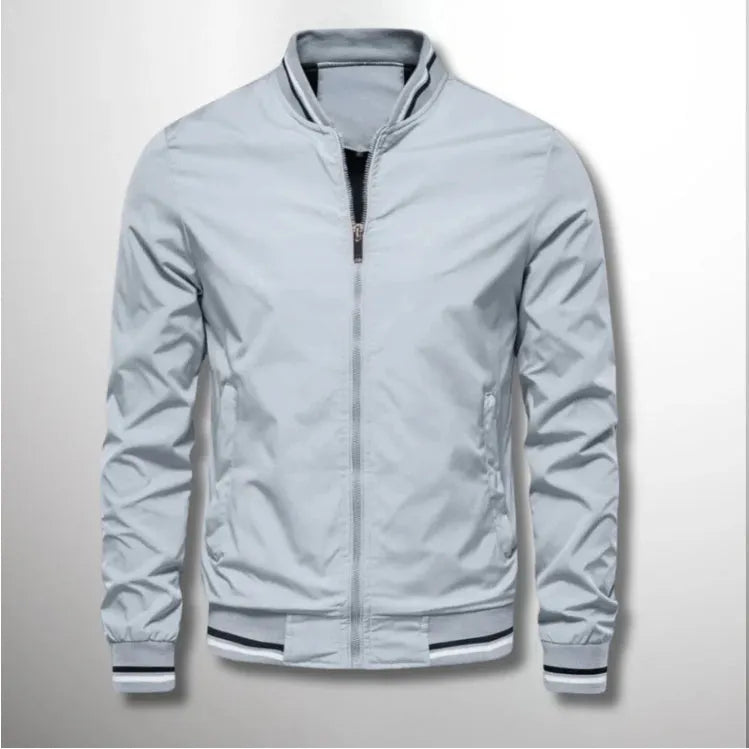 Men's striped zip-up jacket with pockets in Army Green, polyester and nylon, casual sports outerwear