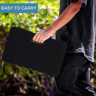 EVA foam garden kneeler cushion mat in blue, showing dimensions for kneeling comfort.