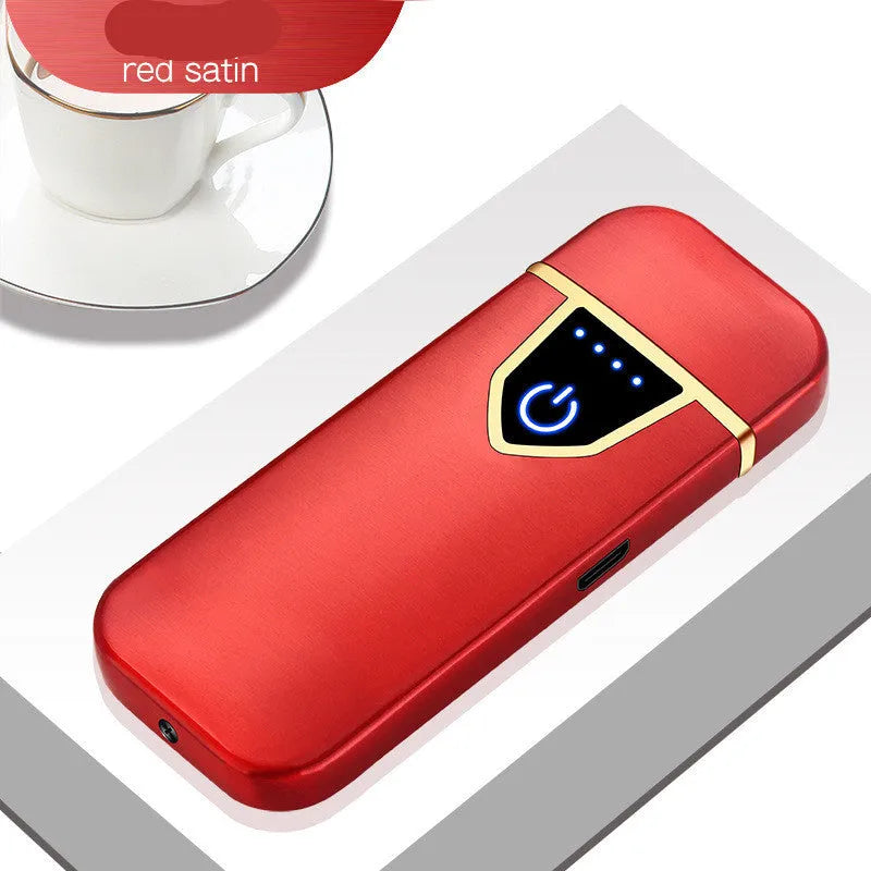Personalised creative fingerprint induction charging cigarette lighter in black, USB rechargeable, plastic and zinc alloy construction