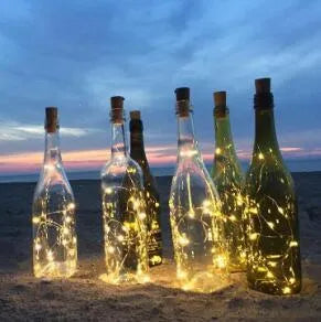Silver copper wire LED string lights with bottle stopper for wine bottle decoration