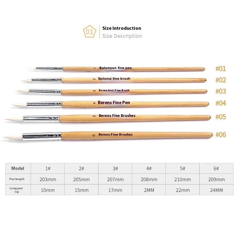 Wooden hook line pen brush suit of six pieces for wool yarn craft projects