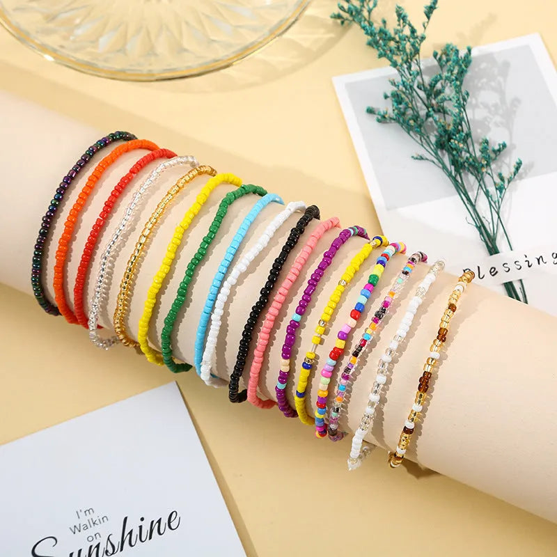 Women's bohemian bracelet set with 17 handmade mixed material beaded bracelets in European and American style