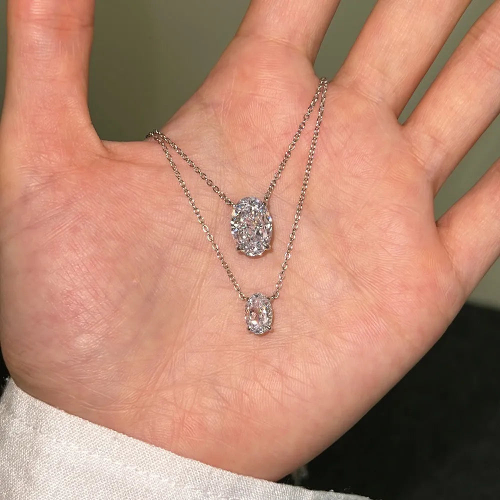 S925 sterling silver necklace with oval ice flower pendant in gold or platinum electroplated finish