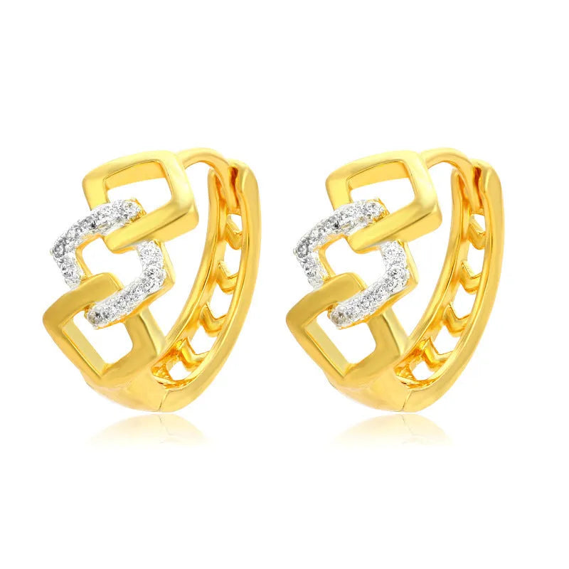Geometric hollow out gold electroplated alloy earrings with simple ear clip style