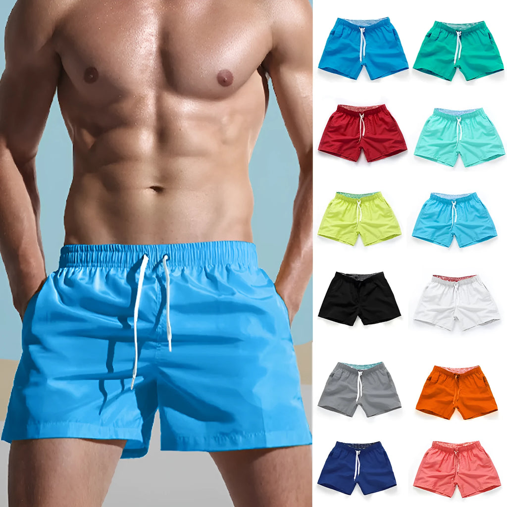 Men's straight leg polyester beach shorts in multiple colours and sizes