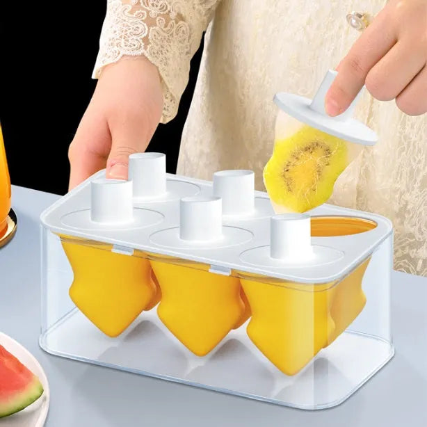 Homemade ice cream popsicle box silicone cube mold in green and yellow, 7.5x9.5x7.5cm