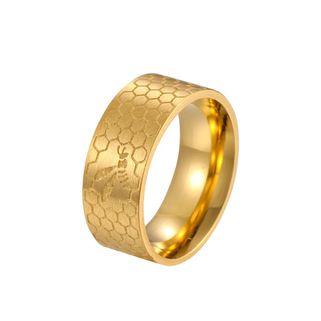 Stainless steel geometric dopamine ring in gold colour, size 9, style option A
