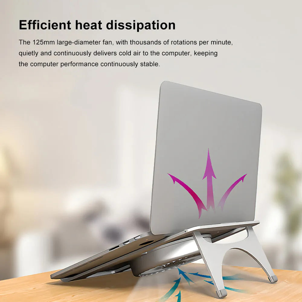M9 silver aluminium alloy folding laptop cooling bracket on desk