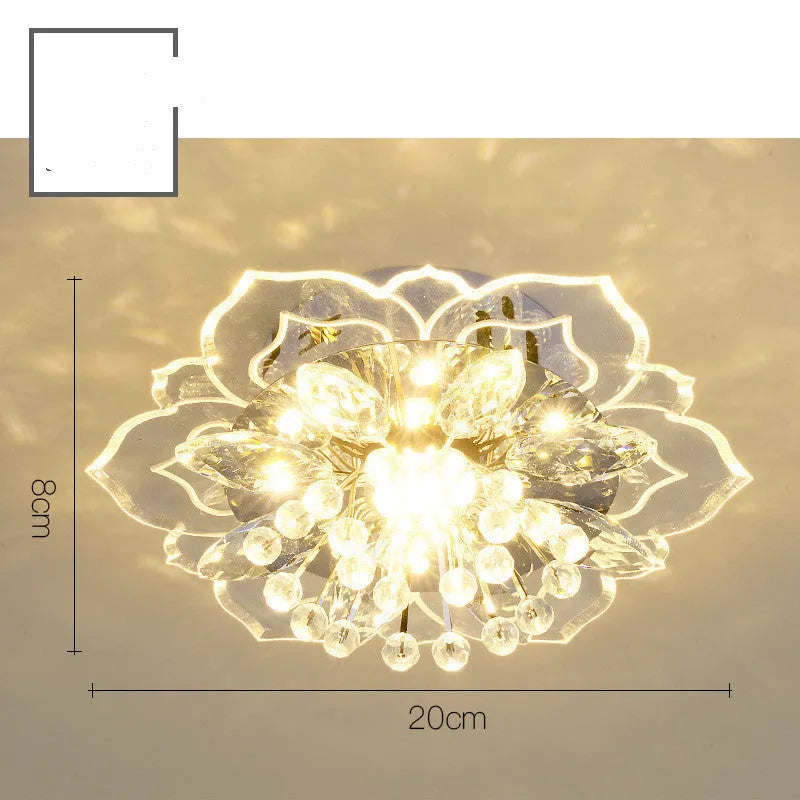 Modern flower-shaped crystal and acrylic ceiling lamp with stainless steel fittings.