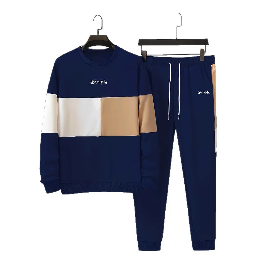 Men's fashion printed sports leisure suit set with long sleeve polyester coat and matching trousers in multiple colours and sizes S to 5XL
