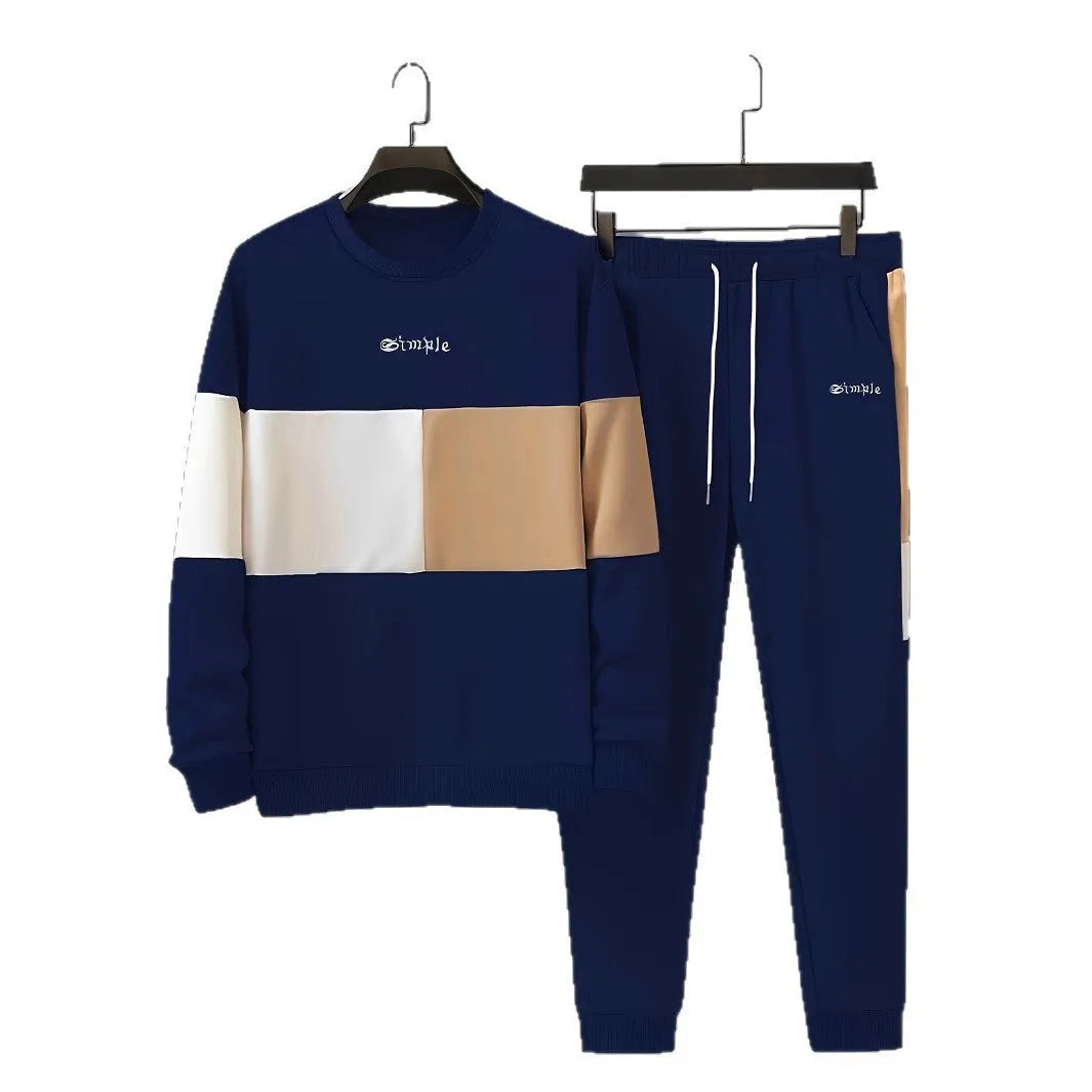 Men's fashion printed sports leisure suit set with long sleeve polyester coat and matching trousers in multiple colours and sizes S to 5XL