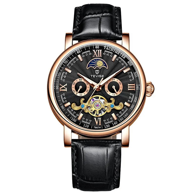 Calendar large dial thin mechanical watch for men, 17mm case, available in white black gold colours
