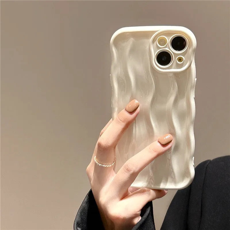 Silicone iPhone 17 case with water ripple pattern in green colour showing front and back views