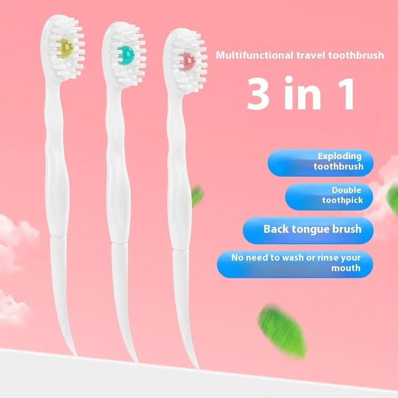 Box of 20 disposable bead toothbrushes in compact packaging for travel hygiene.