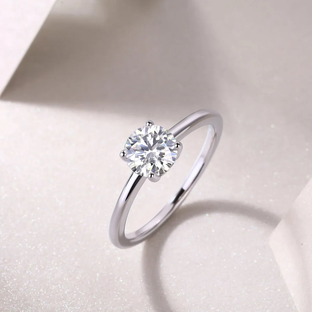 Love Words wedding ring set with heart-shaped moissanite in S925 silver platinum-plated, 1 carat stone in gift box
