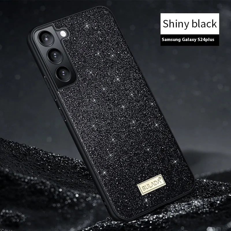 Glitter imitation leather drop-resistant phone case for Samsung S23 to S24Ultra