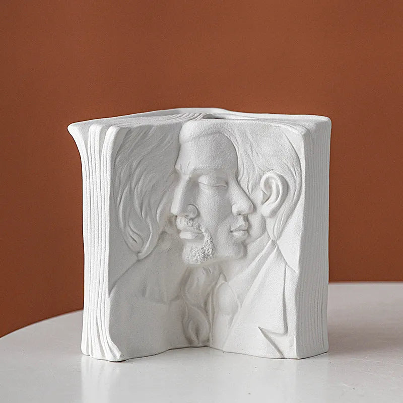 Glazed ceramic book stand in a choice of four decorative colour designs on a desktop.