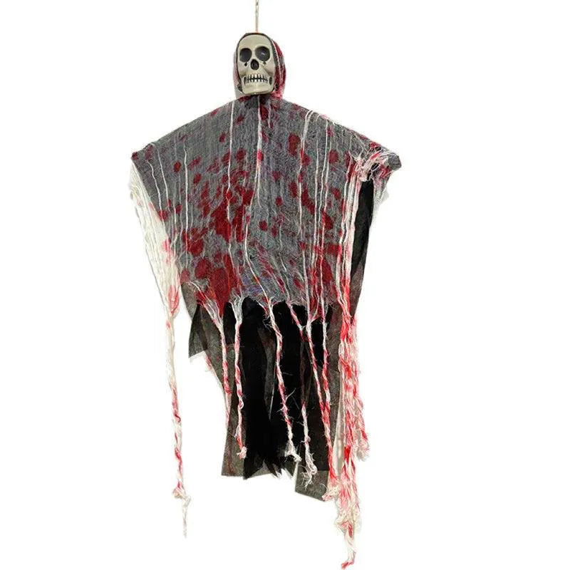Blood-dyed luminous plastic skull hanging ghost Halloween ornament for outdoor decoration.