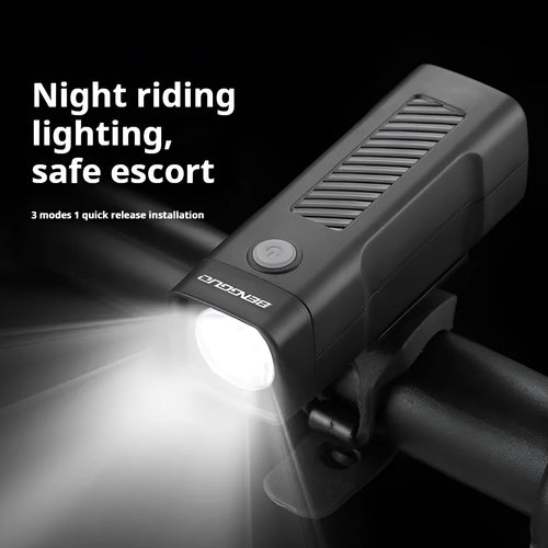 USB rechargeable bicycle headlight with quick release strap bracket mounted on handlebars