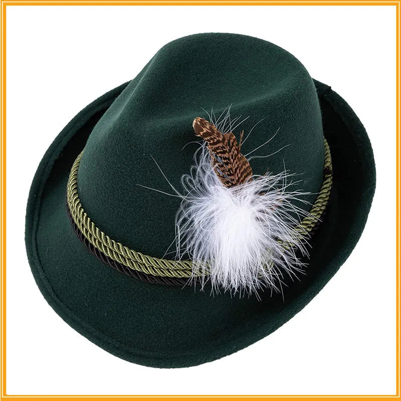 Performance Composite Turkey Feather Hat velvet fedora jazz hat in light gray with feather decoration