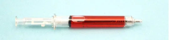 Syringe ballpoint pen in blue colour option with push mechanism and plastic body