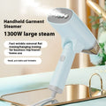 Blue handheld garment steamer with water tank and temperature controls