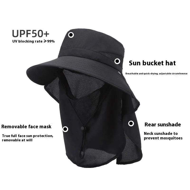 Men's army green bucket hat with wide brim and adjustable drawstring for sun protection