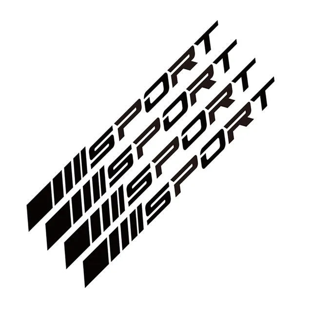 Car rim stickers with hollow sports design in black, red, or white colours measuring 10cm by 0.7cm