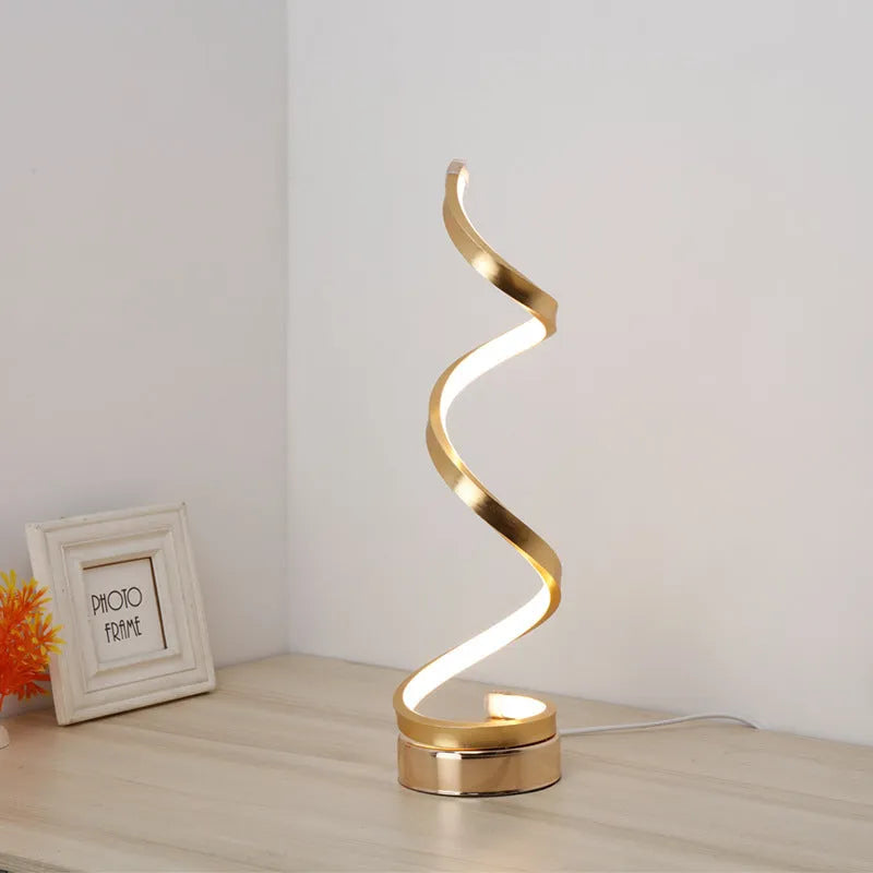 Black or white LED table lamp with aluminium shade on metal base