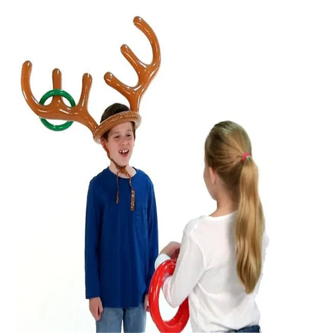 Inflatable reindeer antler hat ring toss game with 80cm antlers and 20cm PVC throwing rings for Christmas party