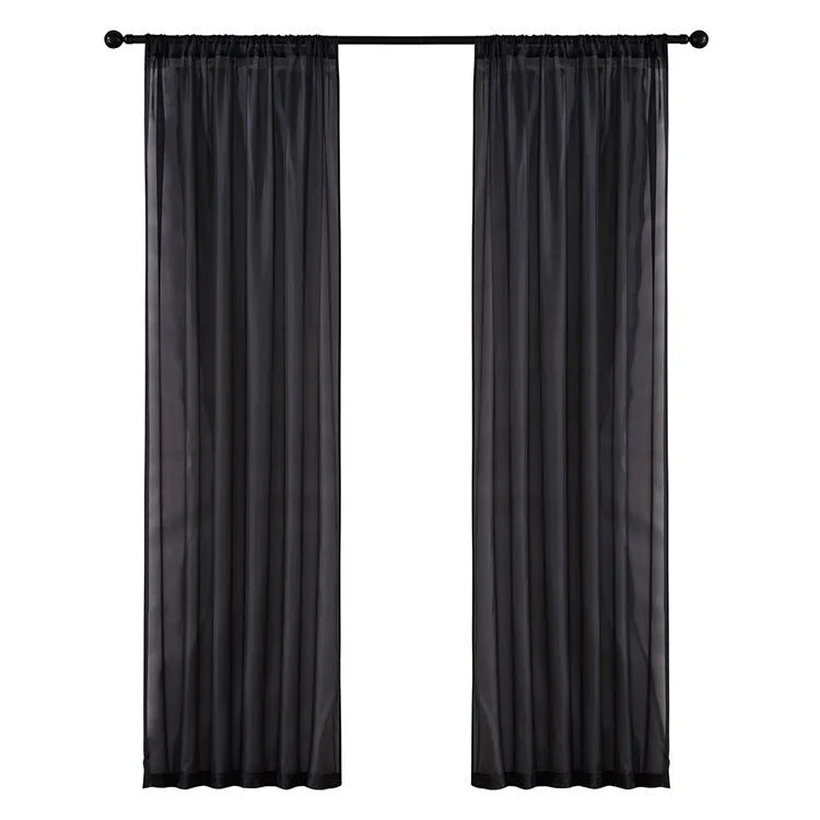 Black modern simple vertical cotton linen blend perforated curtain measuring 150cm by 250cm