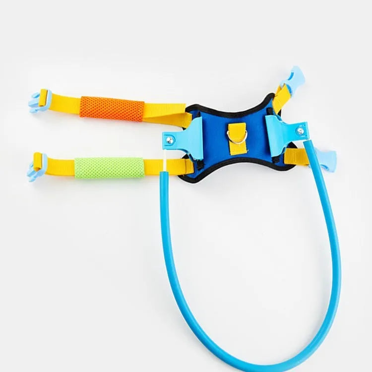 Blue adjustable anti-collision ring for visually impaired dogs, shown in various sizes
