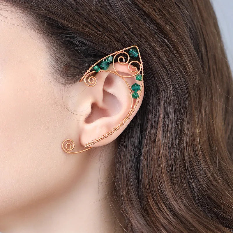 Hand-woven crystal-like mixed material earrings in gold tone, original design, shown as a pair.